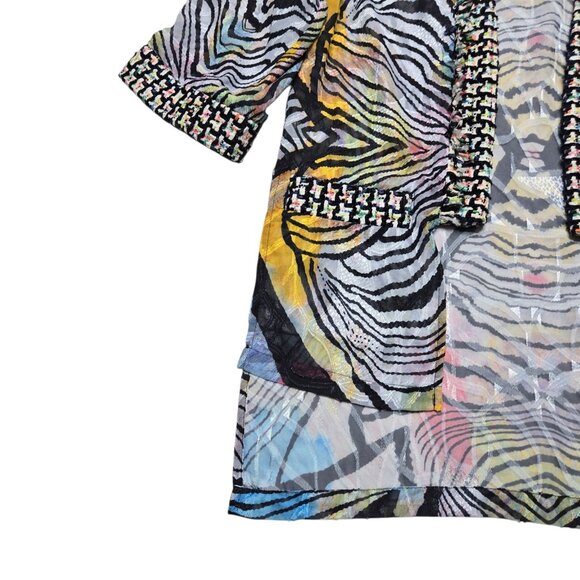 Alberto Makali Open Cardigan Womens XS Black Animal Print Sheer Boho 28 in Long - Picture 4 of 13